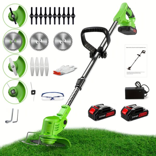 2-Pcs 2000mAh Rechargeable Battery 21V Cordless Electric Weed Eater, Lawn Edger String Trimmer